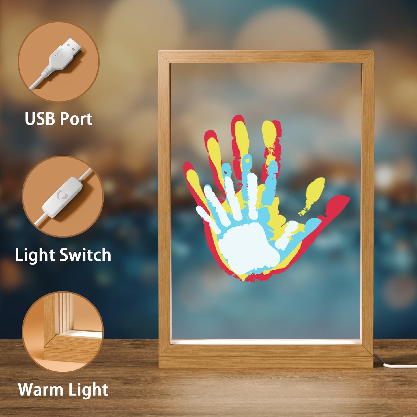 FANTASTIC HOUSE Grandma Gifts, Birthday Gift from Granddaught Grandson Grandchildren, Family Handprint kit with Light, Wooden Color
