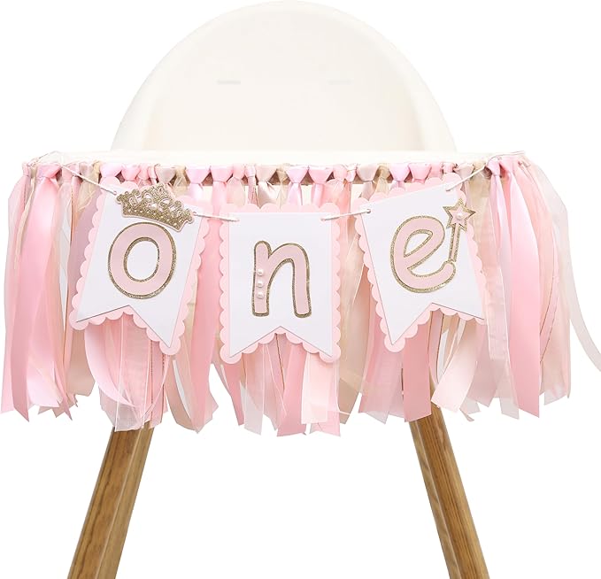 Tutu Highchair Banner For 1st Birthday - Pink 1st Highchair Garland Decoration, Princess 1st Birthday Party, Pink Tutu Ski...