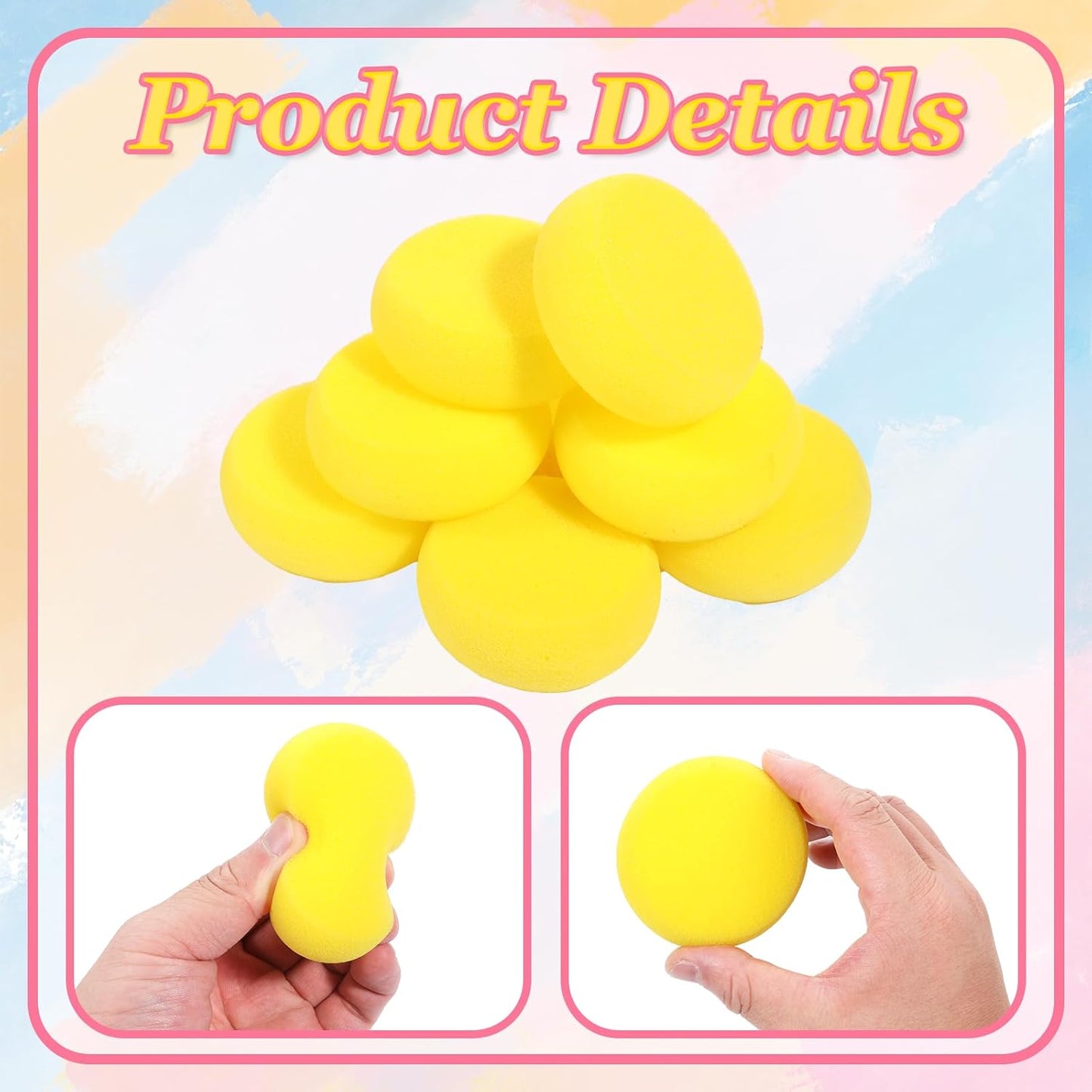 Paint Sponge, 12 Pcs Yellow Round Painting Sponges 3 Inch Artist Pottery Sponge Applicator Watercolor Sponges for Face Painting Pottery Art Crafts Ceramics