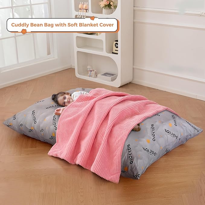 MAXYOYO 3 in 1 Kids Bean Bag Chair Bed, Convertible Chair Folds from Bean Bag to Lounger, Child Floor Sofa for Gaming, Reading, Floor Mattress with High-Density Foam Filling