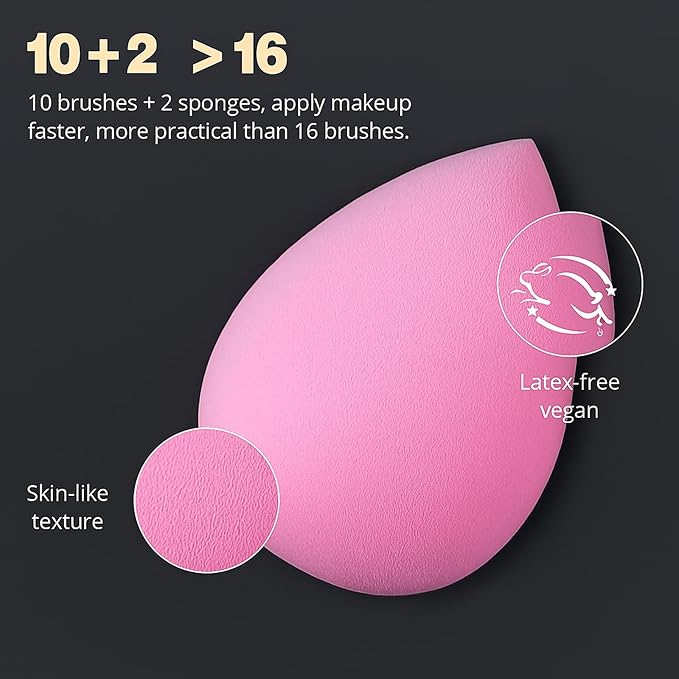 BEAKEY Makeup Brushes Set, Professional Foundation Eyeshadow Concealer Blush Powder Bronzer Applicator, 2 Blender Sponge with Beauty Paper Case,Stocking Stuffers