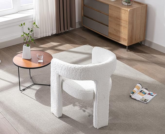DAYALANE White Boucle Dining Chairs Set of 2, Upholstered Sherpa Kitchen Chairs with Arms Comfy Barrel Side Chair for Living Room/Dining Room/Reception, White Fur