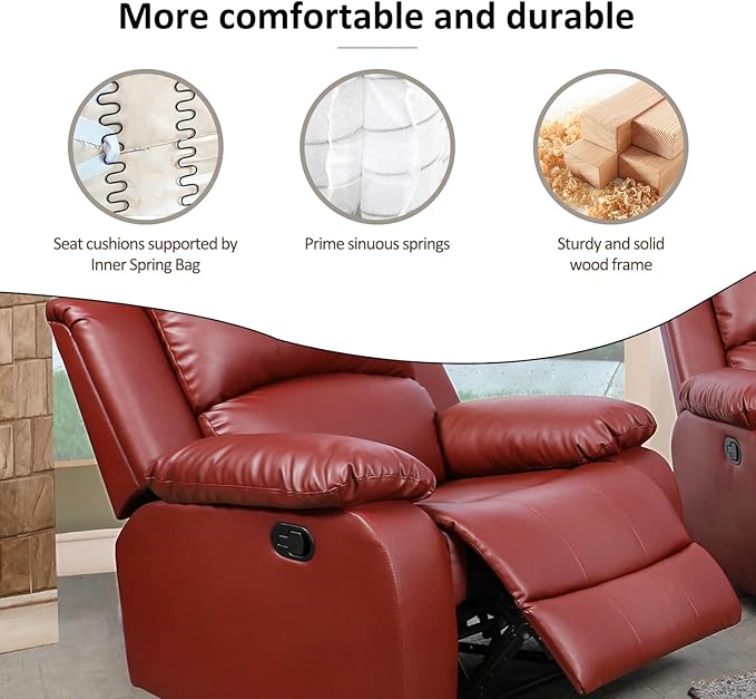 A Ainehome Living Room Furniture Set Leather Recliner Sofa Set Loveseat Chair Furniture Sofa Set for Living Room/Small Space/Rv/House/Office/Theater Seating (A-Red Leather, Chair)