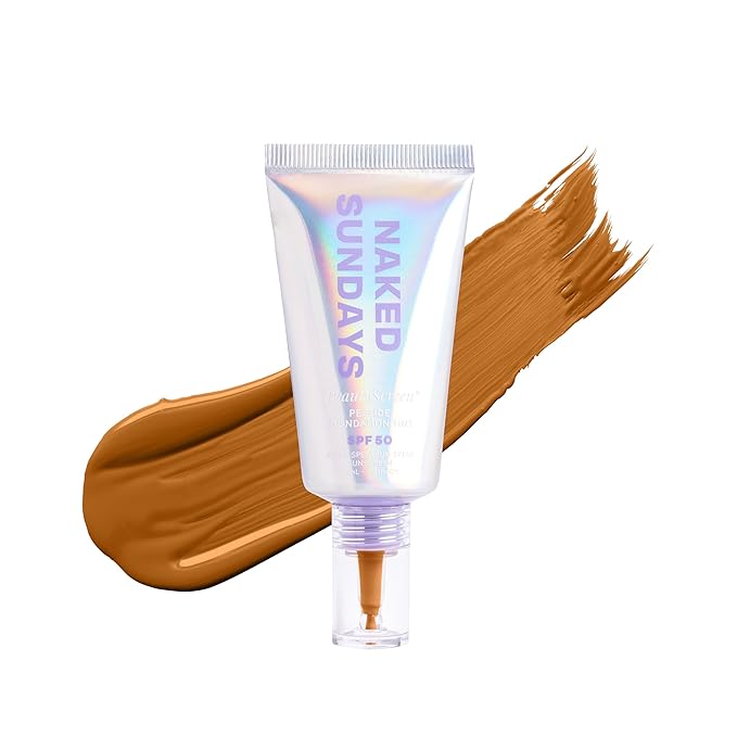 Naked Sundays BeautyScreen™ SPF 50 Mineral Peptide Foundation Tint – 2-in-1 Skin Tint & Mineral Sunscreen | Radiant, Buildable Coverage, Acne-Safe, Infused with Peptides (6 Tan Caramel, 1.01 oz)