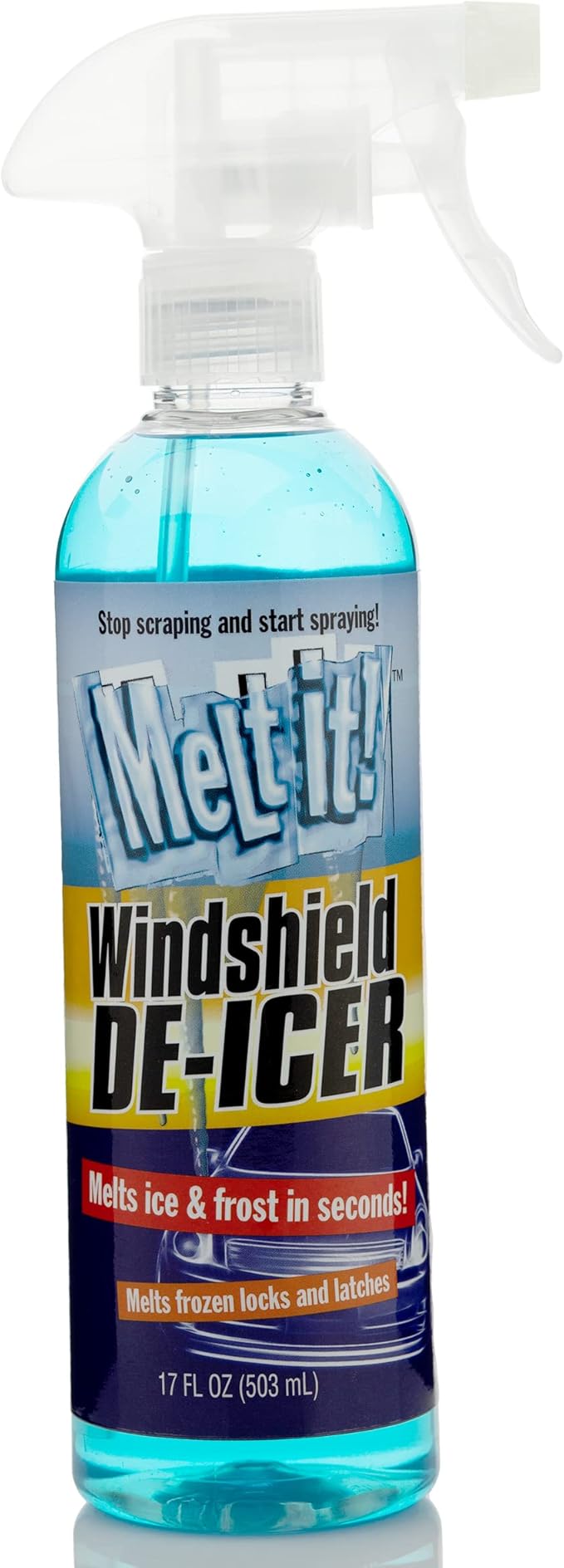 E·Z·R Windshield De-Icer. Melt it! Instantly Melts Ice & Winter Frost For Car Windshields, Windows, Mirrors, Key Locks, & Latches, Snow Melting Defrost Liquid For Car Window Cleaner, 17 Fl Oz Spray