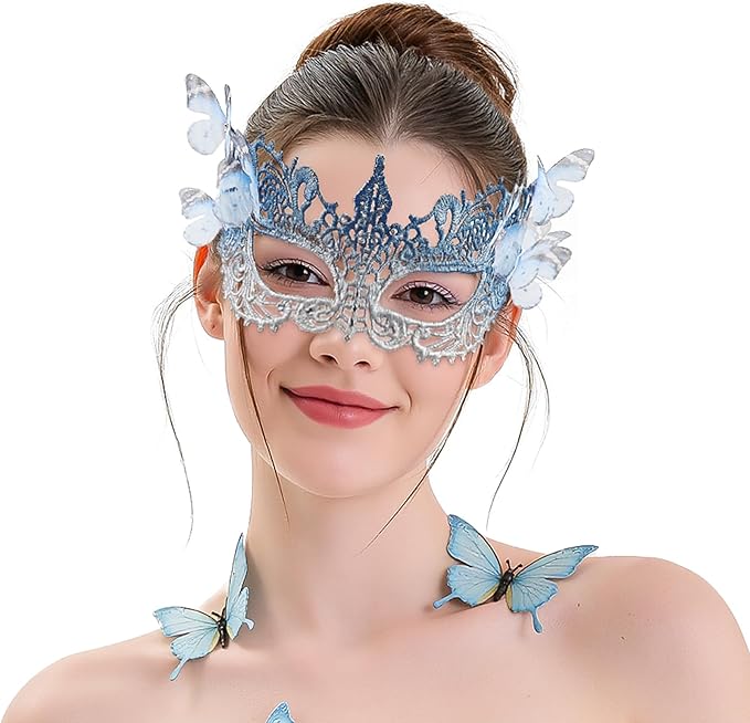 LATIMOON Halloween Lace Masquerade Masks for Women - 1920s Butterfly Antique Mask for Men Carnival Party Mardi Gras Party