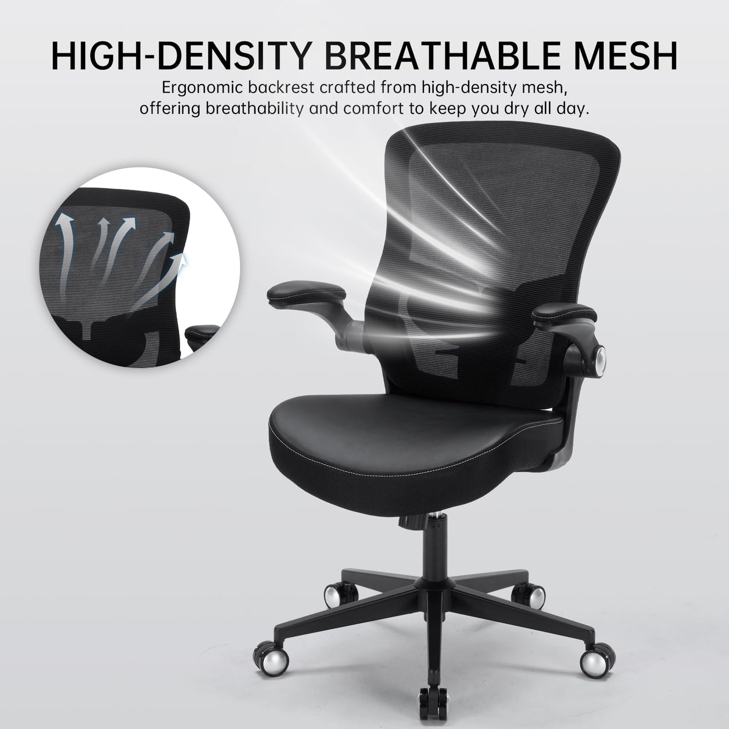 Heromate Office Chair-400lbs, Ergonomic Heavy Duty Office Desk Chair with Adjustable Lumbar Support Breathable Mesh Computer Chair with Flip-Up Armrests, Comfy Home Office Desk Chair for Heavy People