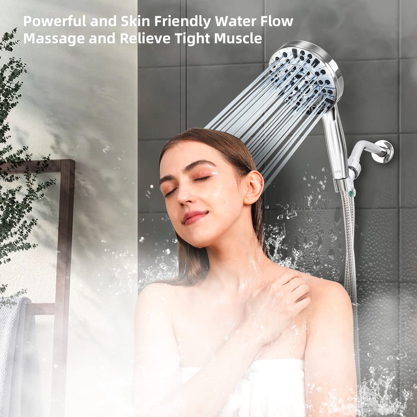 BESAQUO Shower Head,10 Functions High Pressure shower head with handheld, Built-in Pause Mode & 2 Power Wash, Non-Clogging Nozzles High Flow Hand Held Shower Head, Leakproof 6.5ft Hose&Metal Bracket