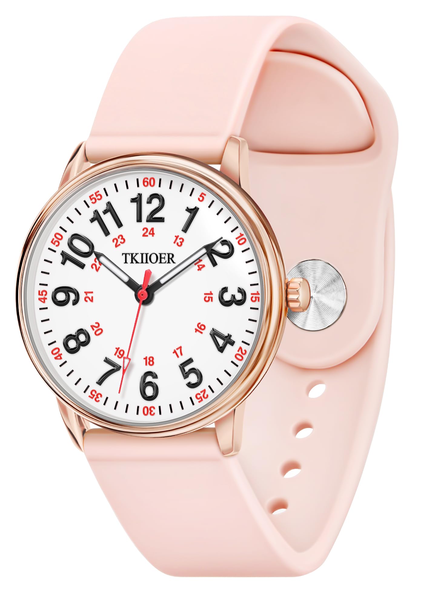 TKIIOER Nurse Watch for Nurse Medical Professionals Students Women Men, 50M Waterproof 12/24 Hour Military Time Luminous Easy Read Dial, Second Hand Watch for Nursing(Pink)