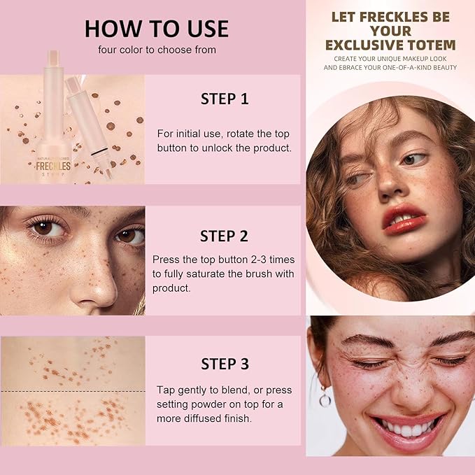 Freckle Stamp with 5 Point Precision Stamp Head, Natural Looking Faux Freckle Stamp Waterproof Fake Freckle Stamp Pen, High Pigment Long-Lasting Lifelike Sunkissed Pencil Tool Makeup (01# Light)