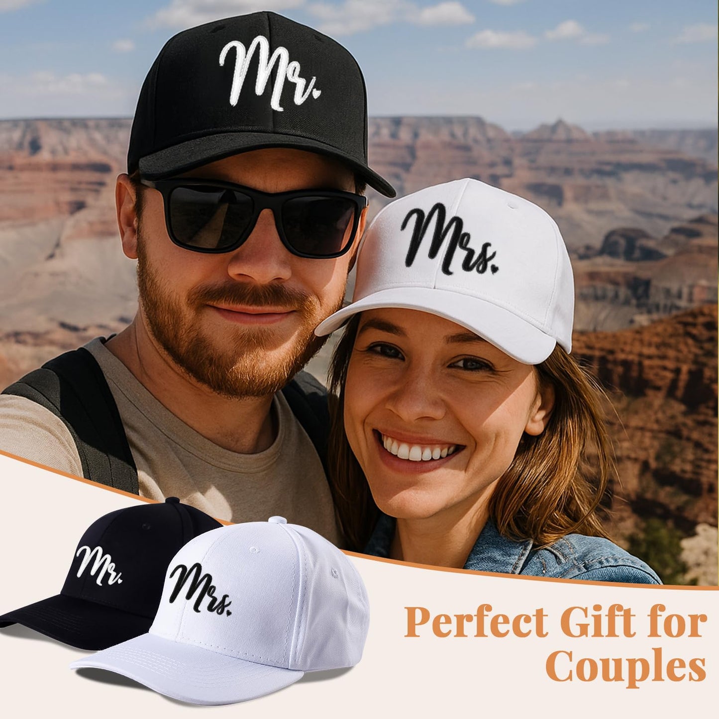 Wedding Gifts for Couples 2025, Bridal Shower Gifts, Mr and Mrs Hat, Gift for Honeymoon Engagement Newlywed White,Black