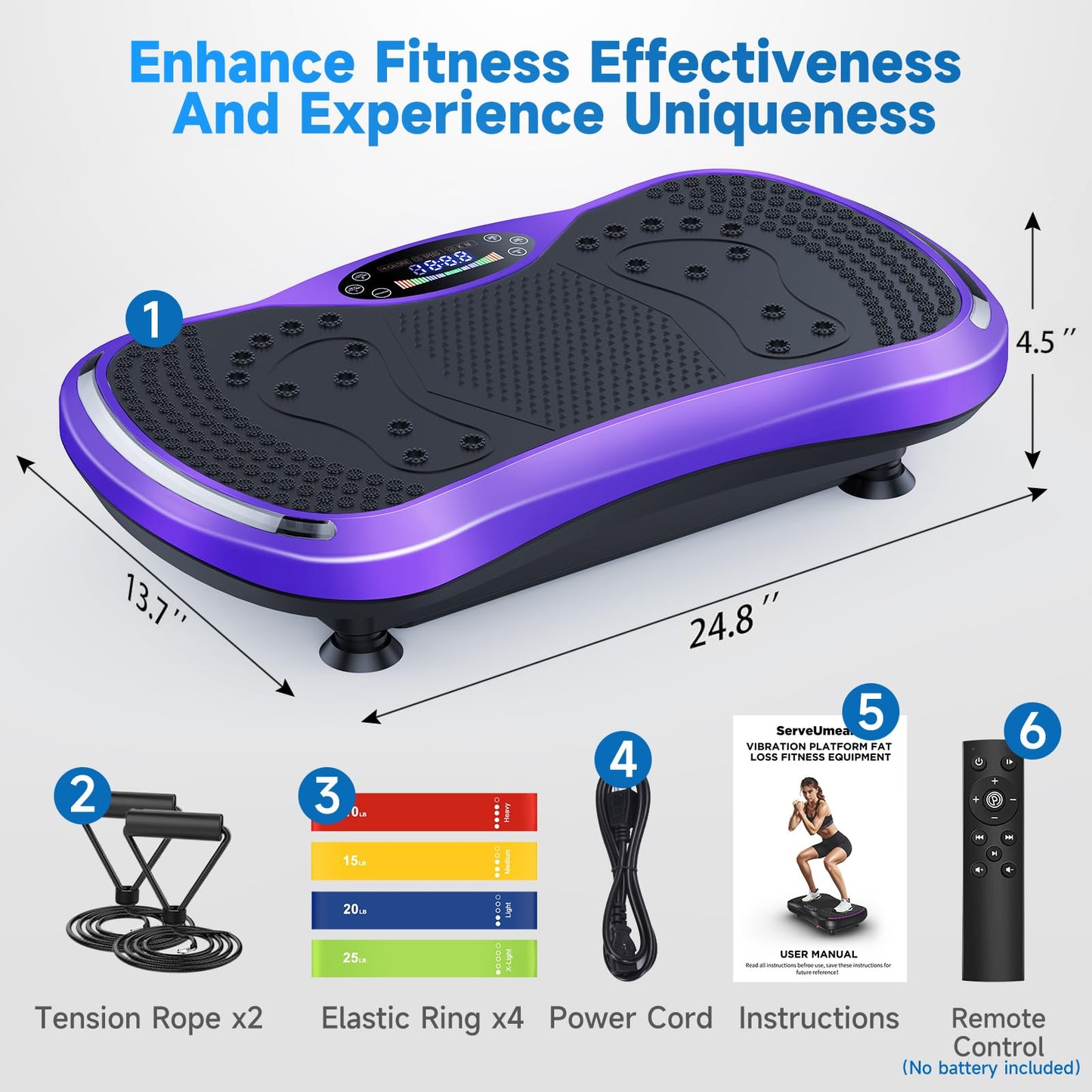 Vibration Plate Exercise Machine for Lymphatic Drainage, Vibration Machine for Full-Body Weight Loss Shaping, Vibrate Fitness Platform 400 Lbs & 200 Adjustable Speeds for Women Men Home Gym Purple