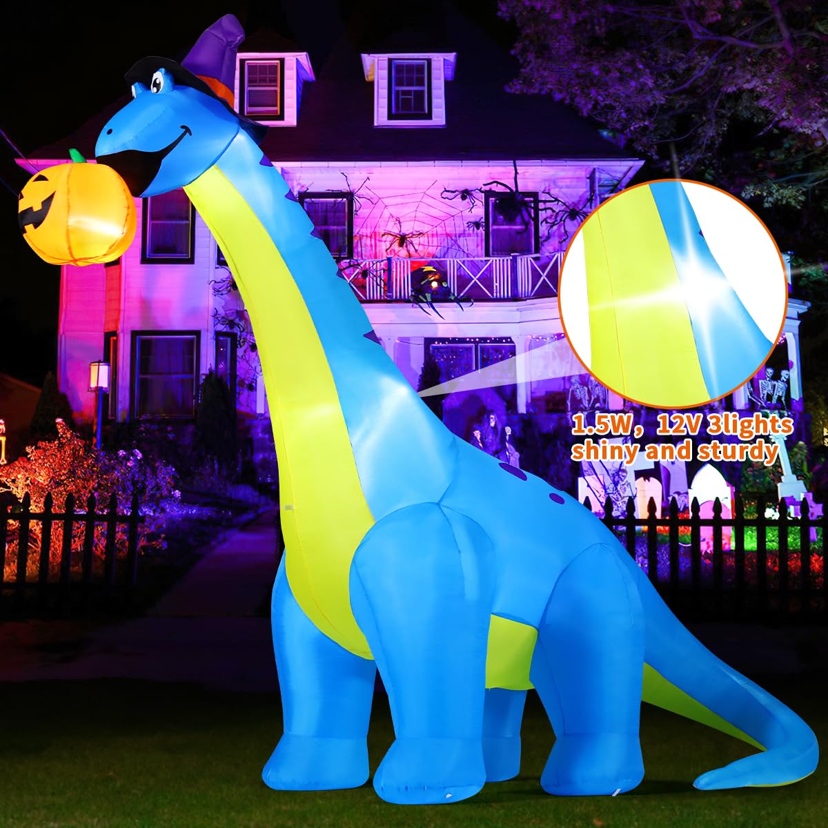 COMIN Halloween Inflatables Outdoor Decorations 10 FT Tall Dinosaurs Eating Pumpkin Blow Up Yard Decoration with Built-in LED for Yard Garden Party Lawn