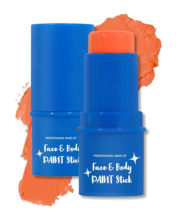 Orange Face Paint Stick, Waterproof Highly Pigmented Full Body Paint for Adults, Orange Eye Black Stick for Baseball Sports, Body Face Painting for SFX Cosplay Halloween Makeup-02