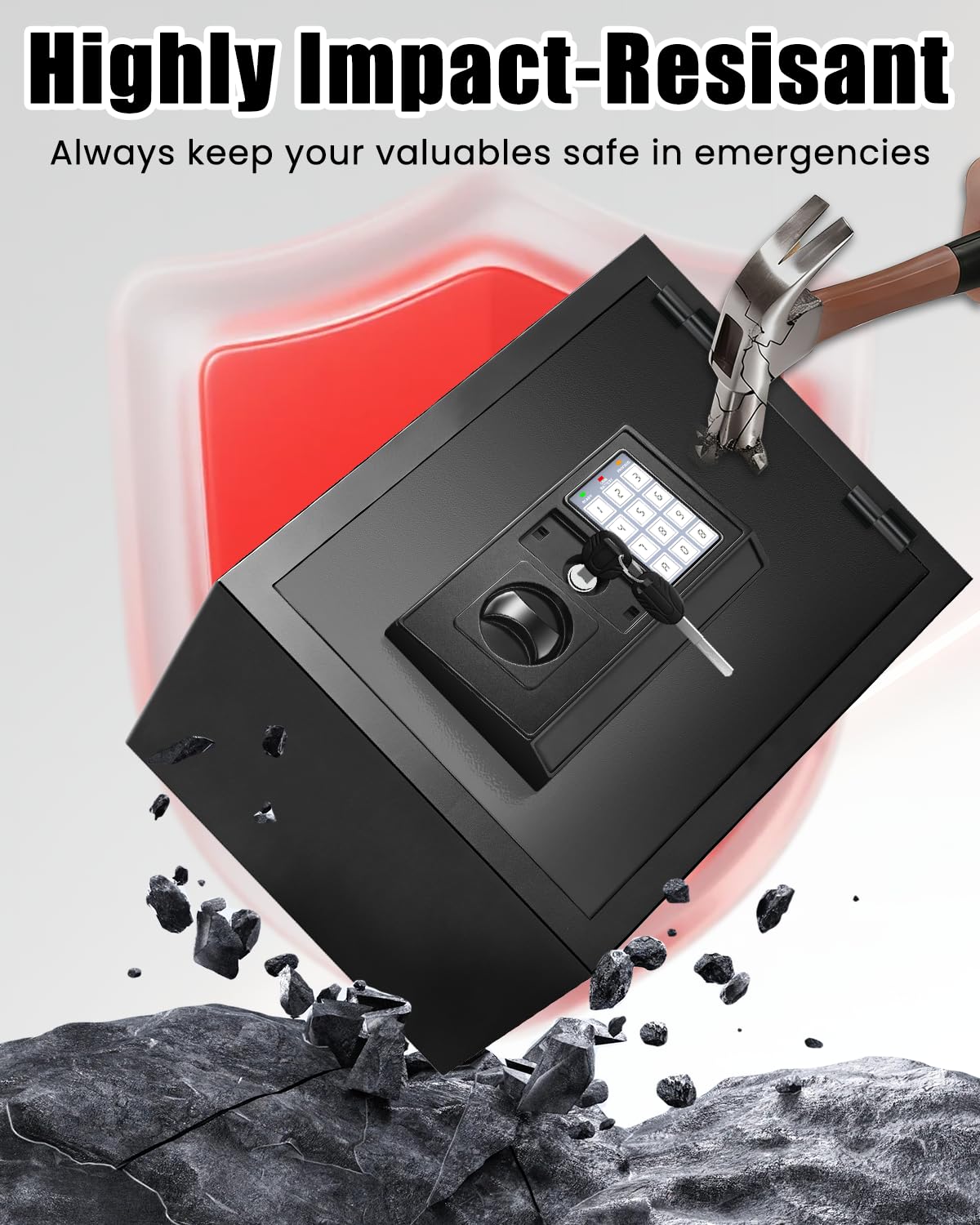 [𝟐𝟎𝟐𝟔 𝟑𝟓-𝐌𝐢𝐧 𝟏𝟕𝟎𝟎°𝐅] Fireproof Safe for Home, Money Safe for Cash, 𝟐𝟐𝐋𝐛𝐬 Fire Proof safes for Home Use, Wall Mounted Safes with Alarm System and LED Light