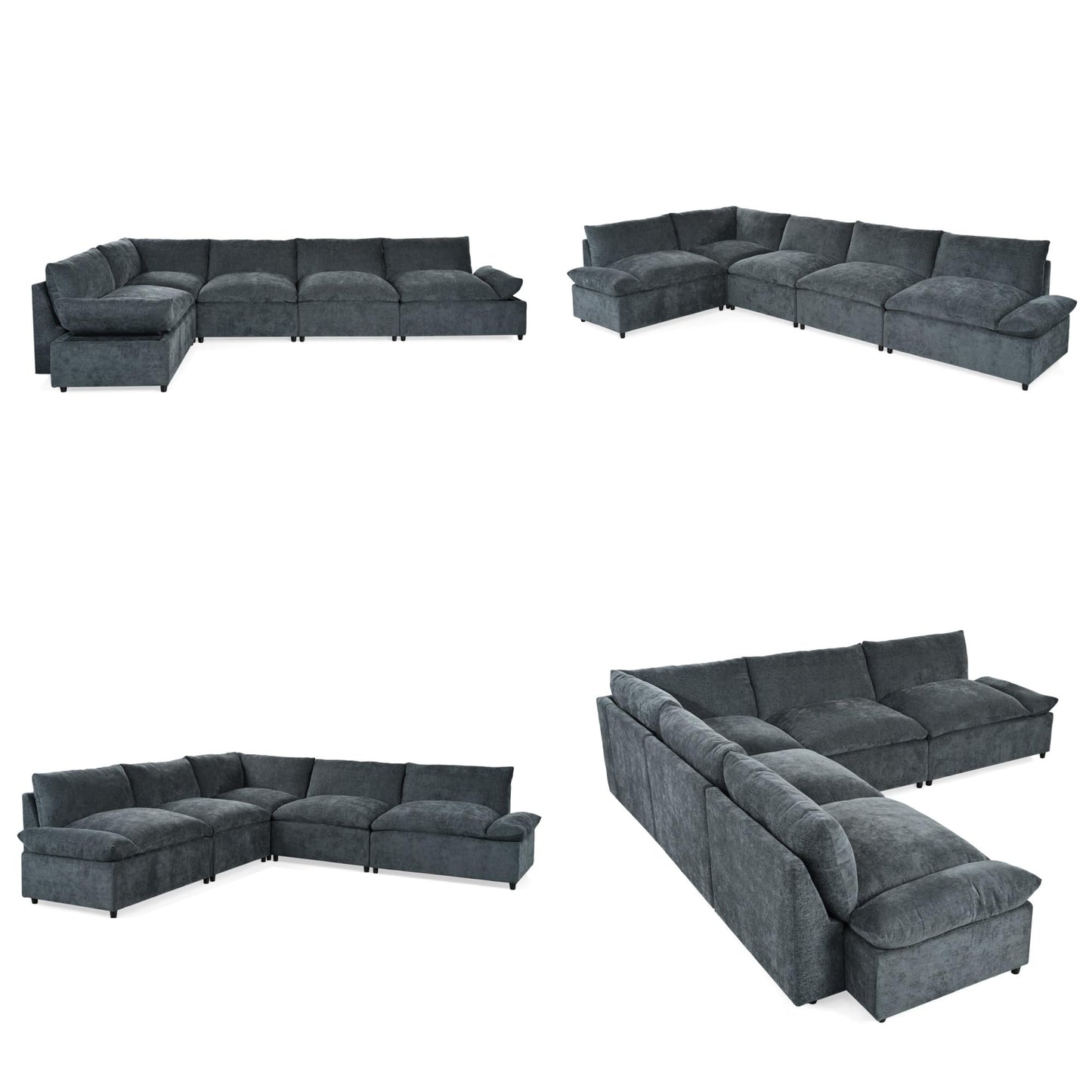 Merax 115.5" Modular Sectional Sofa, Upholstery 5 Seat Versatile Couch Set, L Shaped Indoor Furniture with Plush Cushions, Hidden Storage Compartments for Living Room, Lounge, or Office, Dark Gray