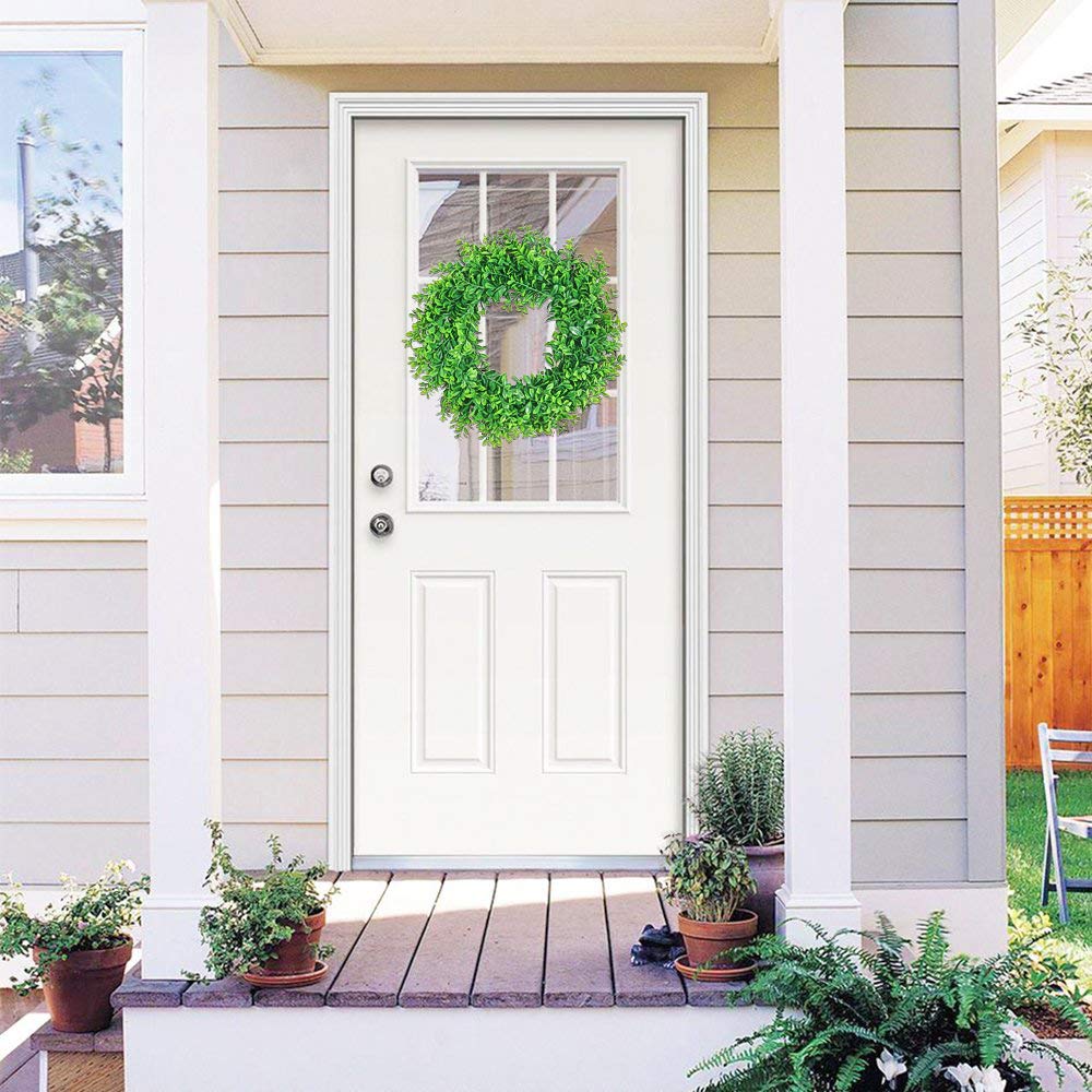 U'Artlines 17inch Front Door Wreaths Artificial Spring Summer Greenery Hanging Garland for Home Wedding Wall Window Decoration (17'inch Boxwood,1)