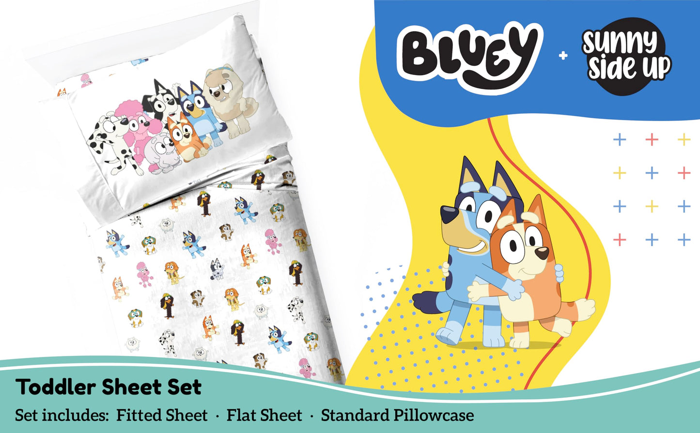 Bluey & Friends Toddler Sheet Set - 3 Piece Toddler Bedding Set Includes Pillow Cover - Super Soft Microfiber Sheets