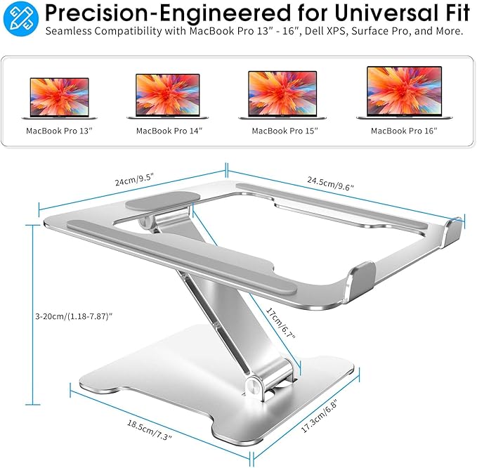 LRLKXF Foldable Aluminum Laptop Stand, Height Adjustable Ergonomic Riser for Collaborative Work,Tablet, Reading and More. Portable Laptop Stand for All 10-16" - Silver