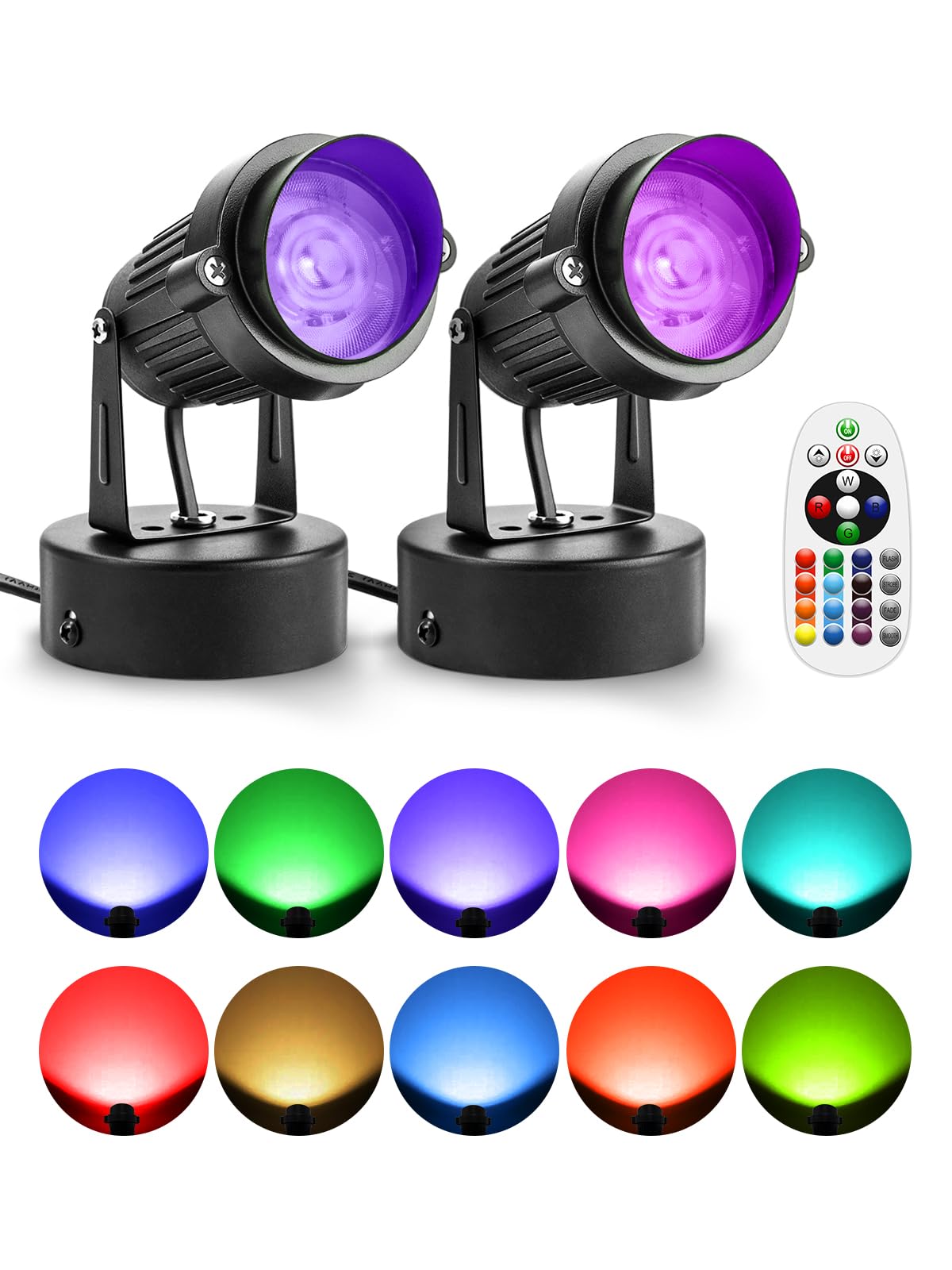 ZUCKEO LED Spot Lights Indoor RGBW Up Lights with Remote, 120V 10W Uplighting Indoor Spotlights Plug in, 4.92FT Code Accent Flood Light Christmas Color Changing Landscape Lighting with Switch (2Pack)