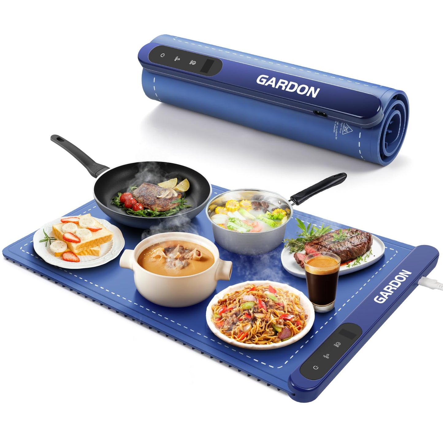Gardon Warming Mat for Food - 18"x11" Food Warmers for Parties Buffet, Electric Warmer Tray with 6 Temp Settings, Portable Silicone Heating Pad, Kitchen Gadgets & Gifts for Party Home Travel, Blue