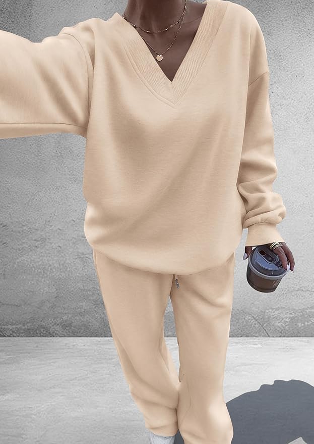 PRETTYGARDEN Casual Winter Two Piece Sets for Women 2026 V Neck Sweatshirt Loose Wide Leg Pants Tracksuit Knit Fall Outfits