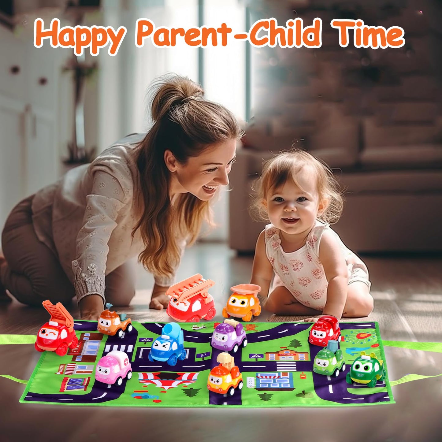 Lemofix Toy Cars for 1 Year Old: 10 Pack Cute Vehicle with Playmat for 1 2 Year Old Boy Birthday Gift - Baby Toys 12-18 Months