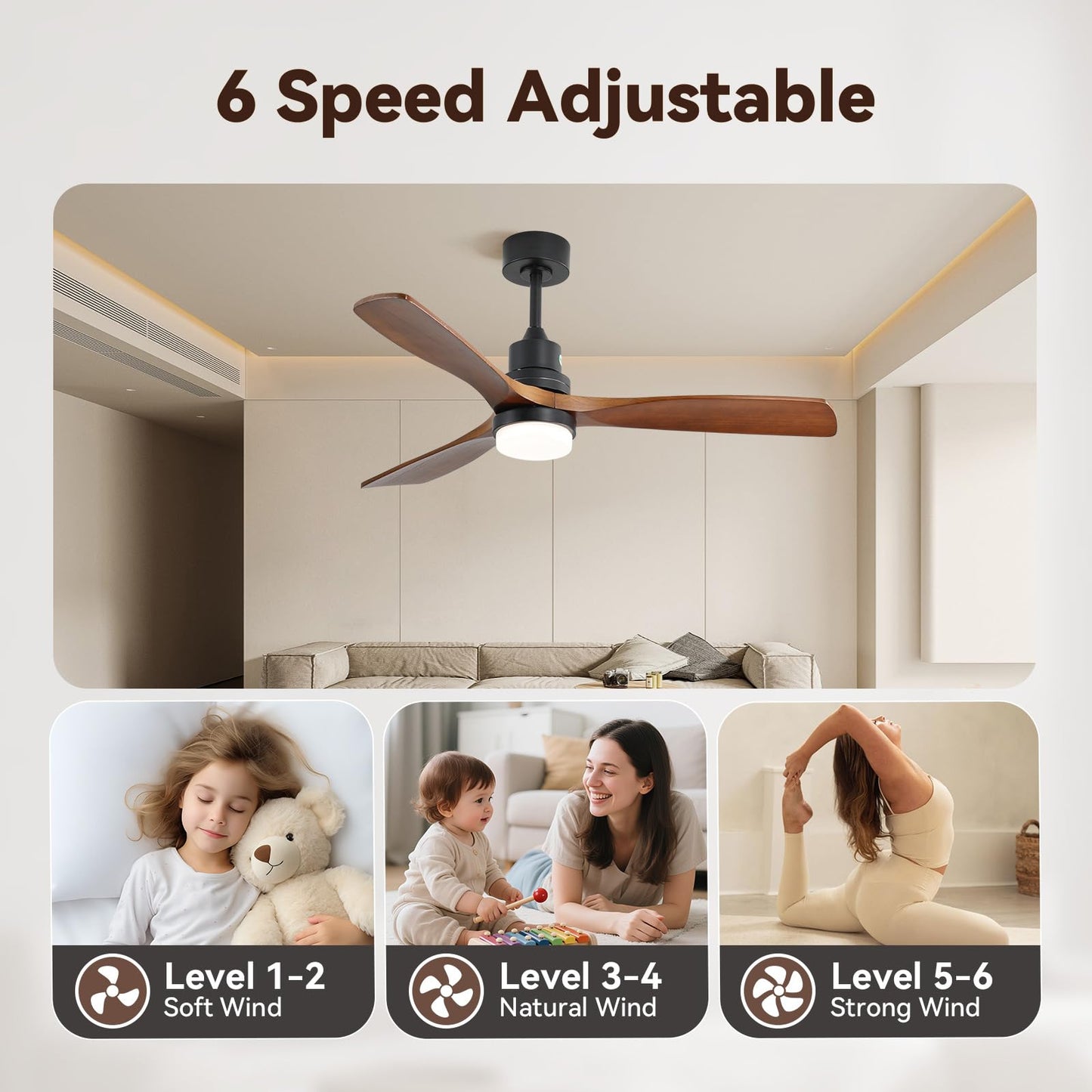Sofucor 52 Inch Ceiling Fans with Lights and Remote, Low Profile Ceiling Fan with Light Dimmable/Timer, Modern Flush Mount Ceiling Fan 6-Speed Reversible DC Motor for Bedroom Living room Outdoor
