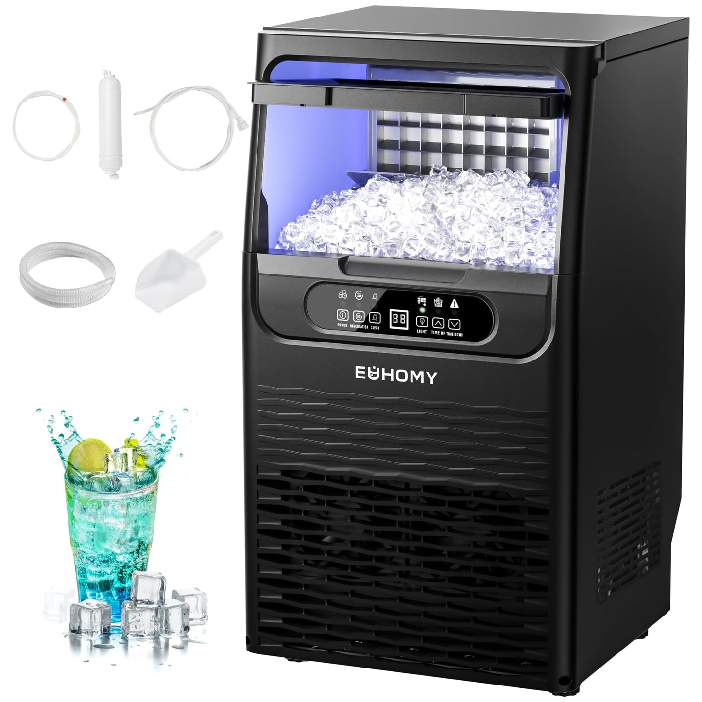 EUHOMY Commercial Ice Maker Machine,85lbs/24H,36 Ice Cubes in 8-12 Mins,Under Counter Ice Maker with Water Filter,12lbs Storage Capacity,Freestanding Ice Machine for Home/Bar/Cafe/Restaurant
