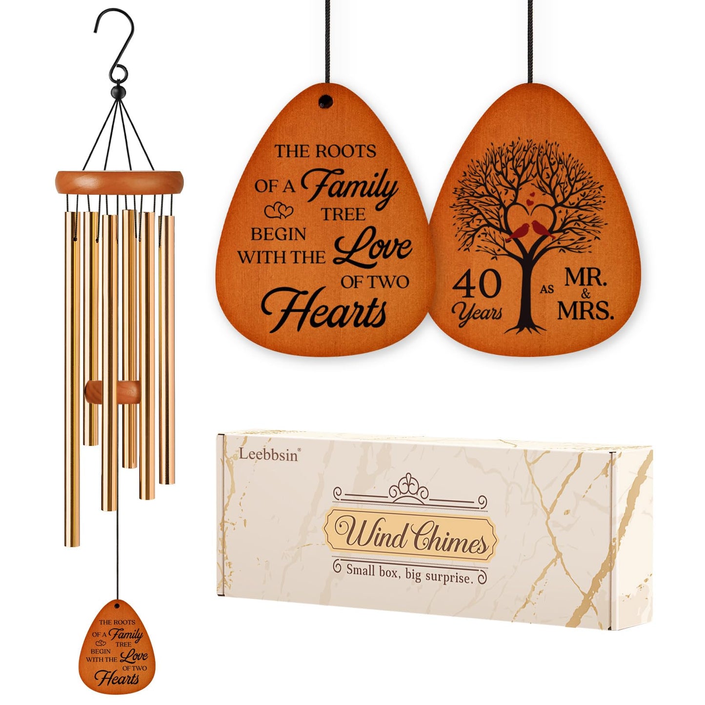 Leebbsin 40th Wedding Anniversary Wind Chime, Happy 40th Anniversary Romantic Gifts for Couple, Parents, Wife, Husband, Friends, Ruby Wedding Anniversary's Keepsake Gifts Ideas