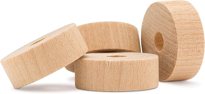 1-inch Diameter Slab Wooden Wheels for Crafts, 1/4-inch Hole, 3/8-inch Thick, Pack of 50 Mini Wooden Hobby Wheel for Model, by Woodpeckers