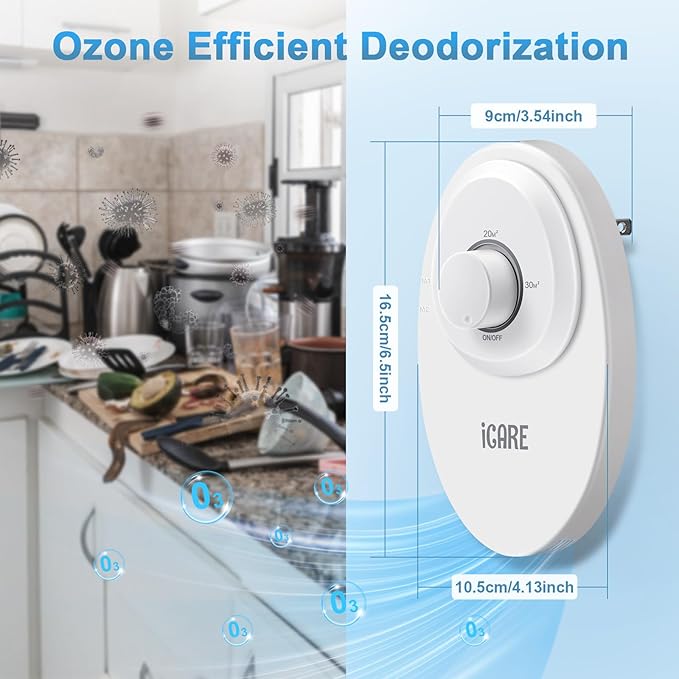 ICARE Ozone Odor Eliminator for Strong Odor 120mg/h Cat Litter Deodorizer Dog Poof Odor Removal Home Plug in Air Purifier for Toilet Kitchen Pets Shoe Smoke Car Formaldehyde Air Freshener