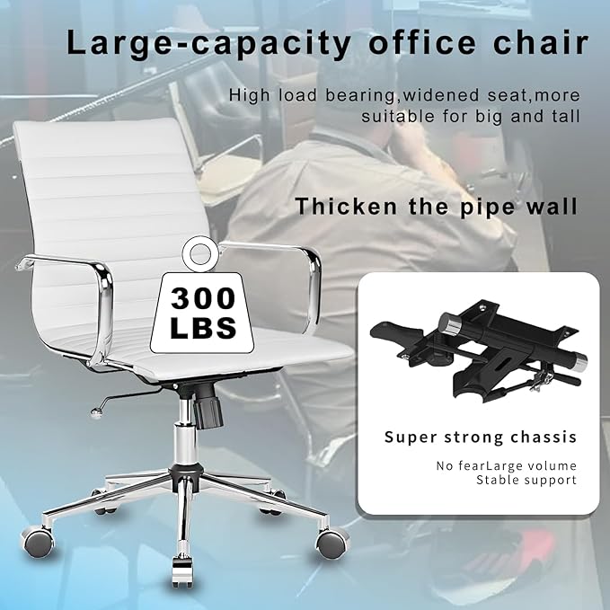 LUXMOD White Office Chair Ergonomic Swivel Desk Chair with Armrests Comfortable Heavy-Duty Chair for Office or Conference Table ，White 22.83in Seat