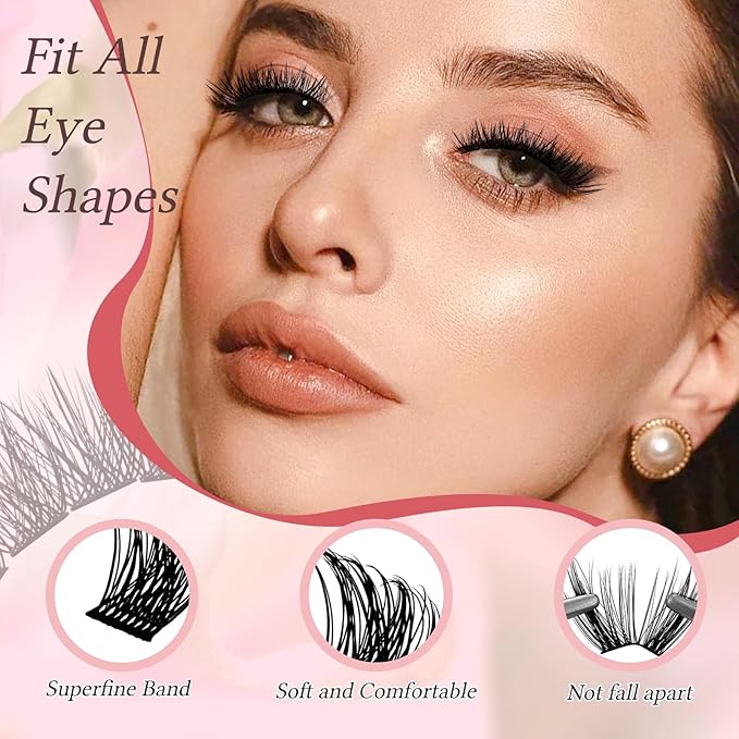 FADLASH Lash Clusters Natural Eyelash Clusters DIY D Curl Cluster Eyelash Extensions 10-16mm with Soft Thin Band Reusable Individual Lashes for Self Use (WL02, 10-16mm)