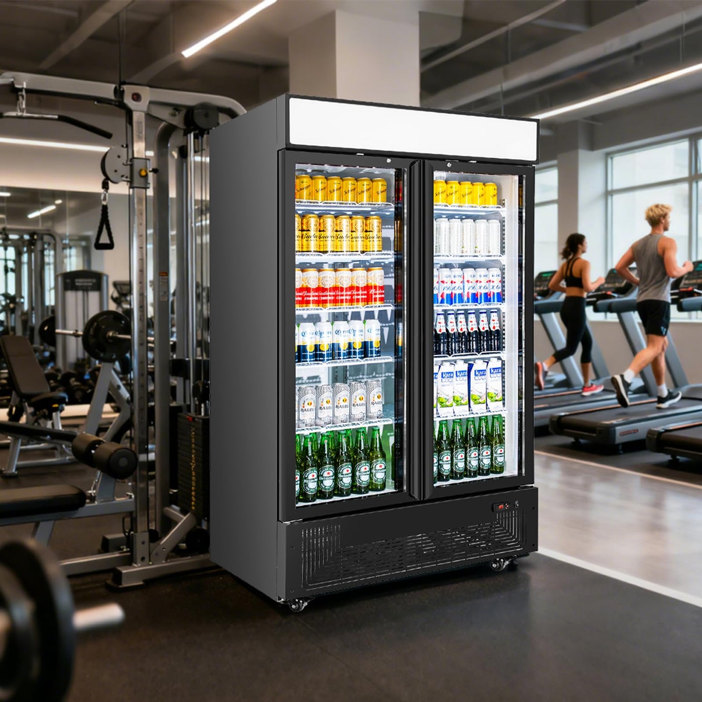 BINGERMA Commercial Merchandiser Display Refrigerator with 2 Glass Doors 30 Cu.ft Beverage Back Bar Cooler Black Drink Fridge for Convenience Stores, Supermarkets, Bars, Offices