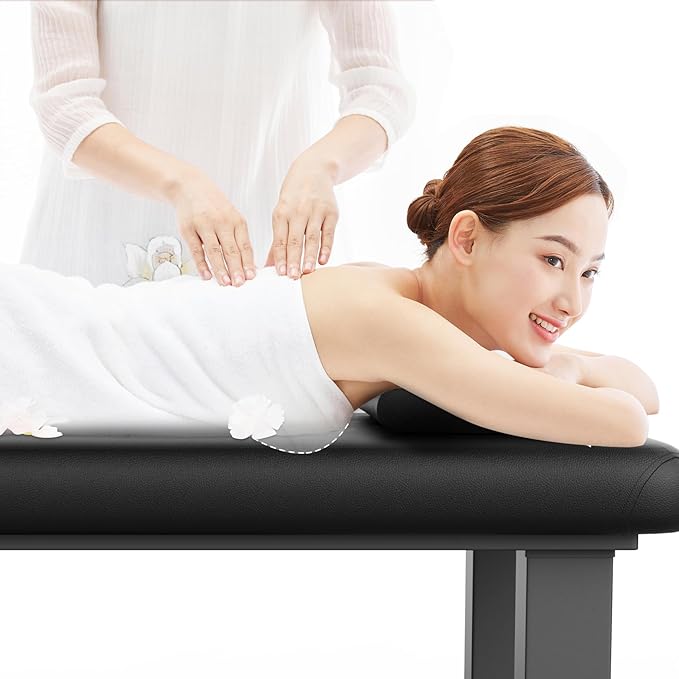 Metal Frame Heavy Duty Stationary Massage Table with Open-Chest & Headrest for Treatment Table, Physical Therapy Table, Spa Facial Professional Massage Bed, Black Leather 31.5'' W x 75.5'' L, 700LBS
