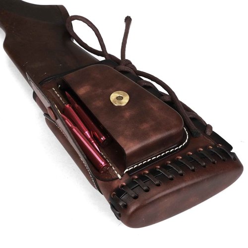 Tourbon Leather Rifle Stock Protective Holder Slip on Recoil Pad Cheek Rest Riser with Cartridges Pouch (Brown)