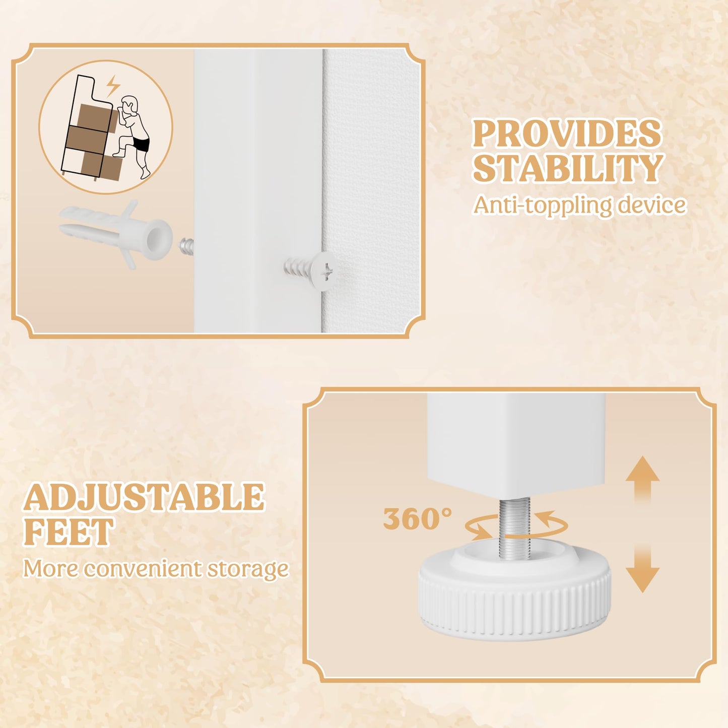 Lulive White Dresser for Bedroom 6 Drawers - Fabric Dressers for Bedroom with LED Light & Charging Station - Adults Chest of Drawers for Living Room Hallway Closet (White)