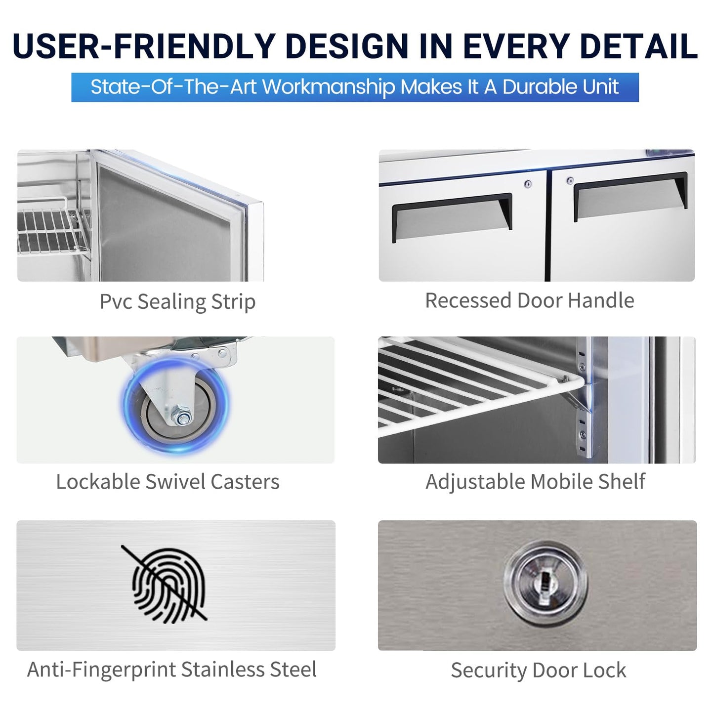 kalifon 72" W 3 Door Refrigerator Sandwich Salad Prep Table Commercial Stainless Steel Fan Cooling Refrigerator with Cutting Board, 3 Shelves & 18 Pans for Restaurant, Bar, Shop-20 Cu.ft