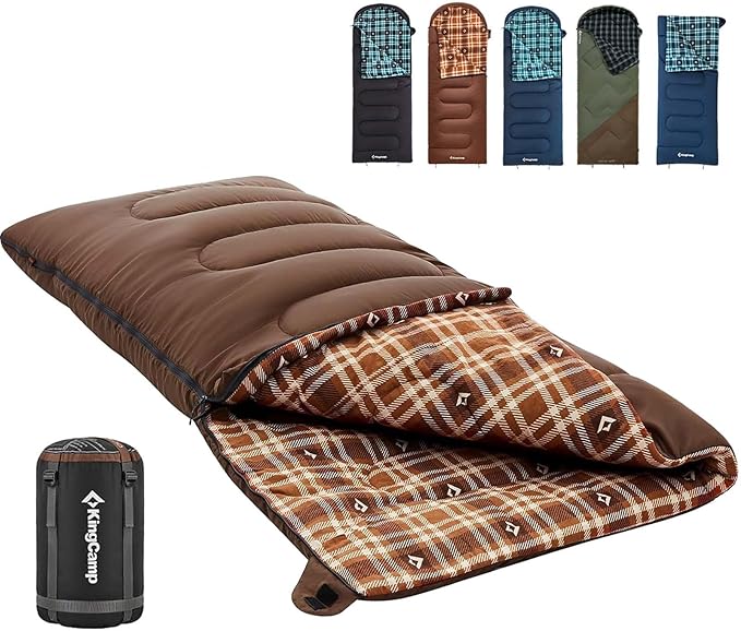 KingCamp Sleeping Bag for Adults, Cold Weather & Warm XL Big and Tall Flannel Sleeping Bags with Compression Sack Portable...