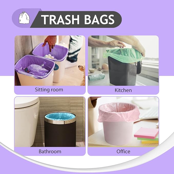 Teivio Colorful Clear Trash Bags 5 Gallon 100 Counts Garbage Bags, Bathroom Trash Can Bin Liners, Small Plastic Bags for home office kitchen, fit 15-18 Liter, 3,3.5,4.5 Gal,Multicolor