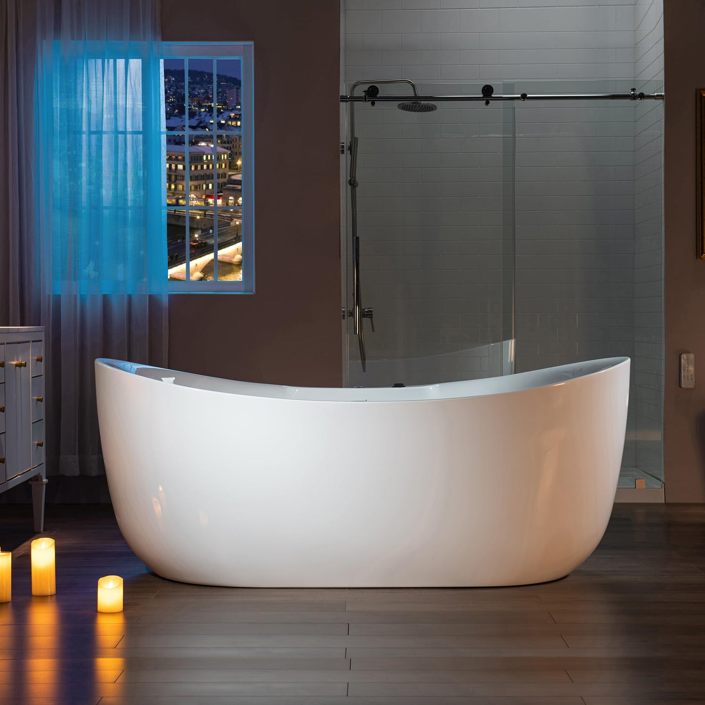 WOODBRIDGE 72" x 35-3/8" Whirlpool Water Jetted and Air Bubble Freestanding Heated Soaking Combination Bathtub with LED control panel,Matte Black drain and overflow,BM-400