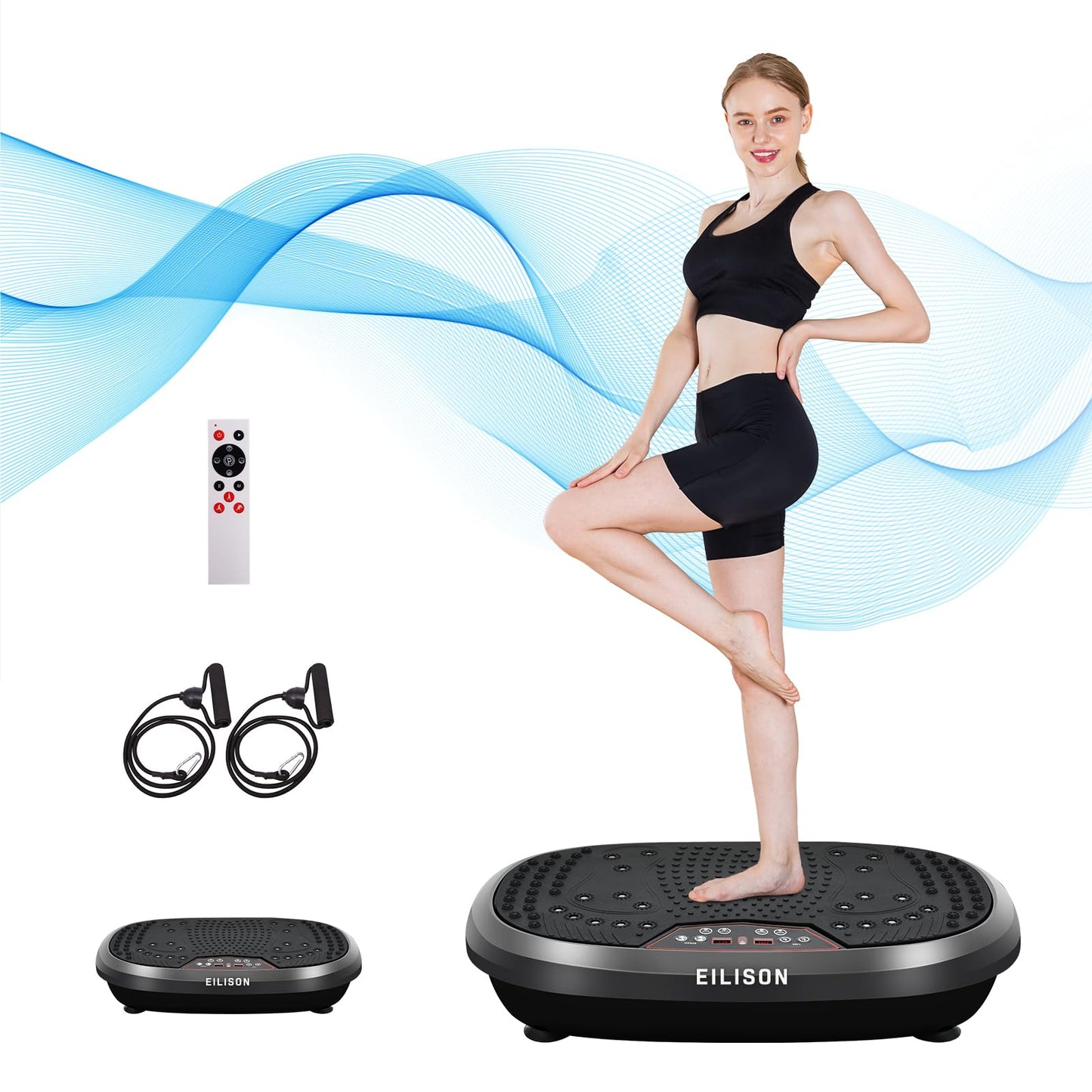 EILISON FitMaxx 3D XL Vibration Plate Exercise Machine - Whole Body Workout Vibration Platform w/Loop Bands - Lymphatic Drainage Machine for Weight Loss, Shaping, Recovery (Fitpro Black)