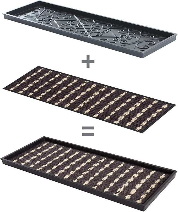 Anji Mountain Heavy Duty Waterproof Rubber Shoe Storage Mat Organizer/Boot Storage Tray Multi Use for Entryway with Coir, Gray and Ivory Insert, Fits 3 Pair (34.5" Wide)