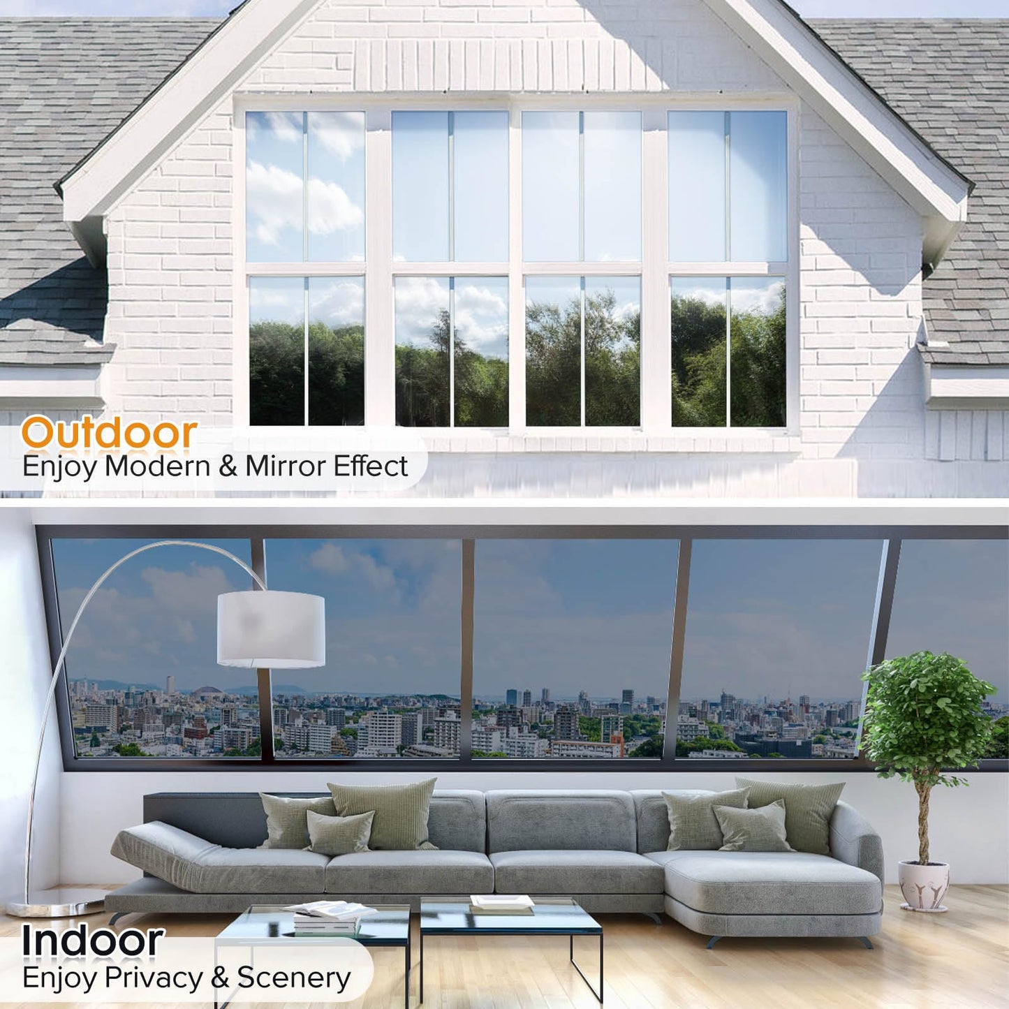 LUTE Daytime Privacy Window Tint - Sun Blocking Anti UV Heat Reflective Mirror Film, Silver, 17.5" x 78.7"