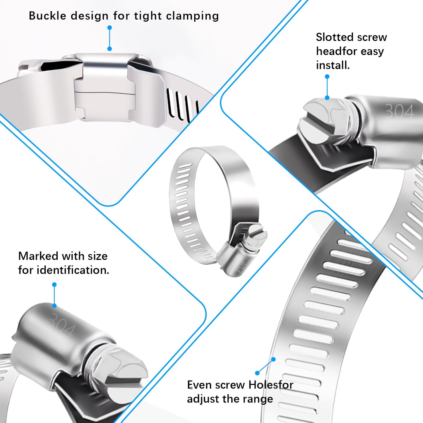 YUCDXVF 24PCS Adjustable Stainless Steel Hose Clamps, 1/4“-2” (6-51mm) Stainless Steel Hose Clamp Assortment Kit Our Hose Clamps Are Used For Home, Garden and Automotive Hose Connections