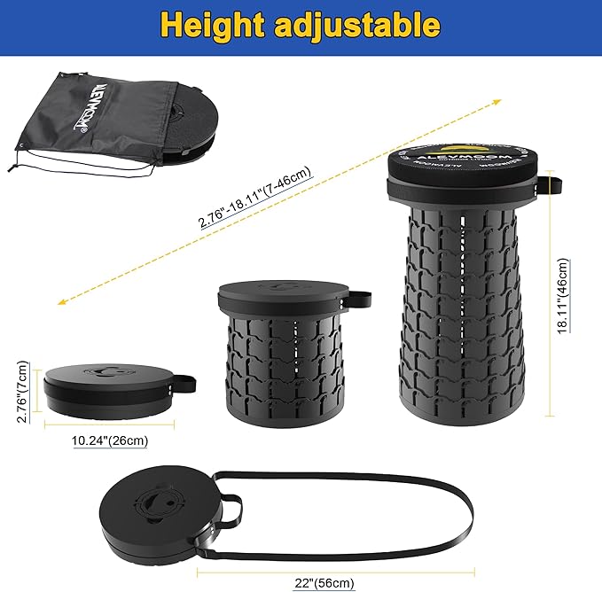 ALEVMOOM Upgraded 18.1" XL Collapsible Stool with Cushion, Portable Folding Stools for Adults Capacity 800lbs, Lightweight Telescoping Stool for Camping Travel Fishing Hiking