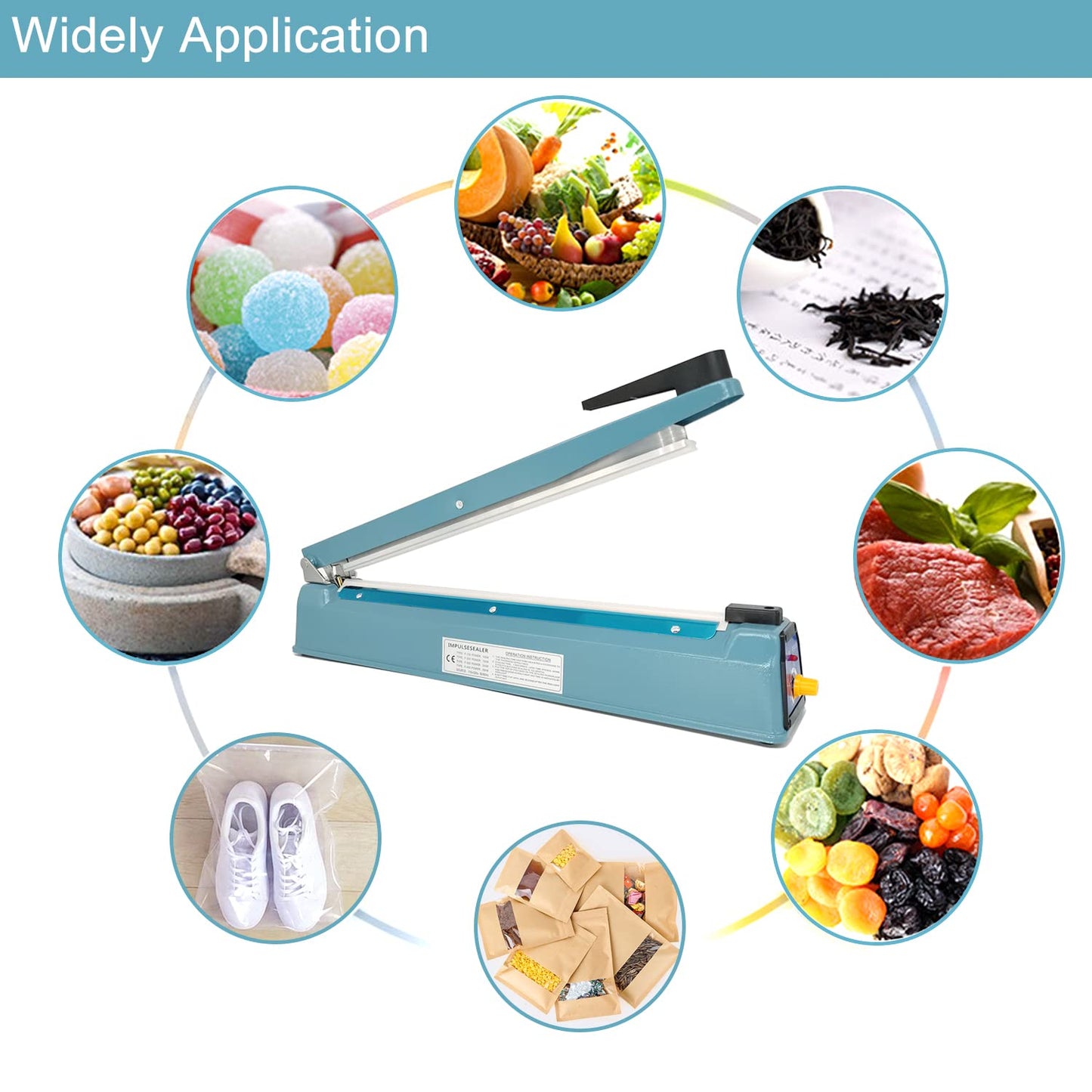 SEELAUGH Impulse Sealer 16 inch Heat Sealer for Plastic Bags, Metal Plastic Bag Sealer Heat Seal, Mylar Bag Sealer, Manual Poly Bag Hot Seal Sealing Machine with 4 Repair Kit(2 Cutting Lines Included)