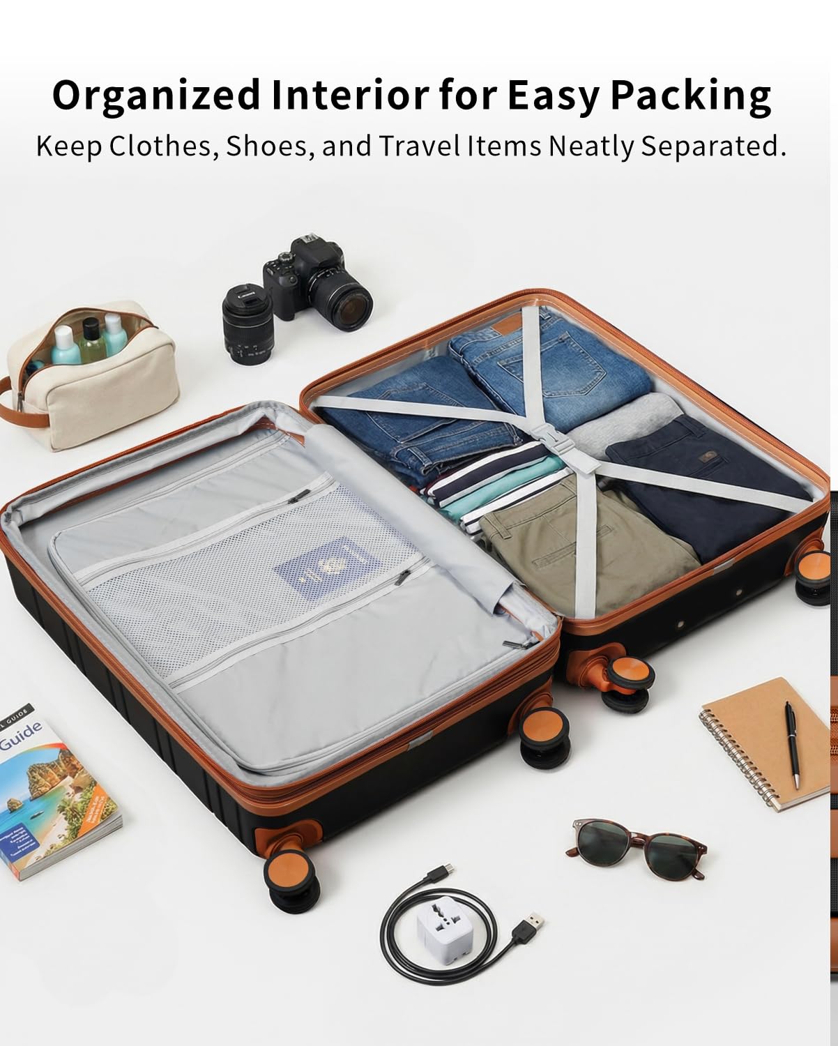 voyzap 3 Piece Luggage Set, 20/24/28 Inch Expandable Luggage Sets with Spinner Wheels, ABS+PC Hardshell Suitcases, Suitcase Set with Double-Layer Explosion Zipper, TSA Lock