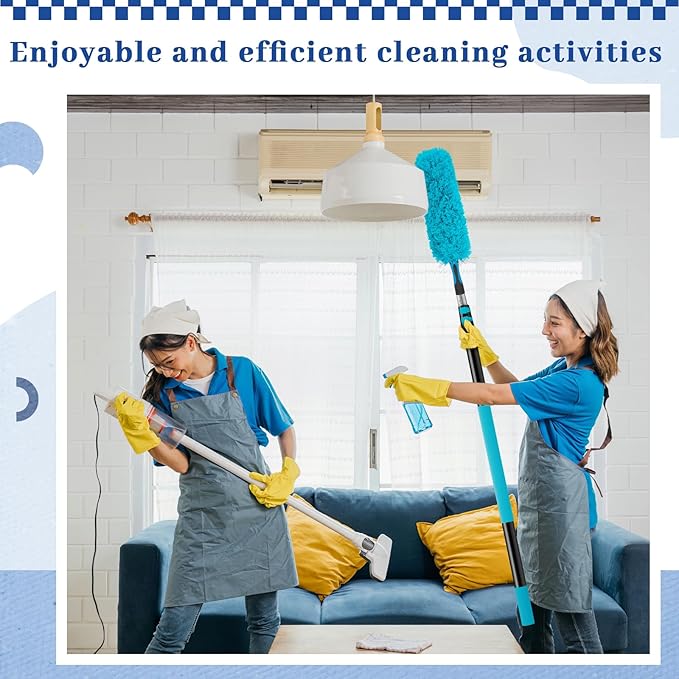 36 Foot High Reach Duster Kit with 7-30 ft Extension Pole, High Ceiling Fan Cleaner Duster Tool for Fan Blades, Window Squeegee, Washable Dust Brush for Roof and Glass Surfaces (7-30 ft)